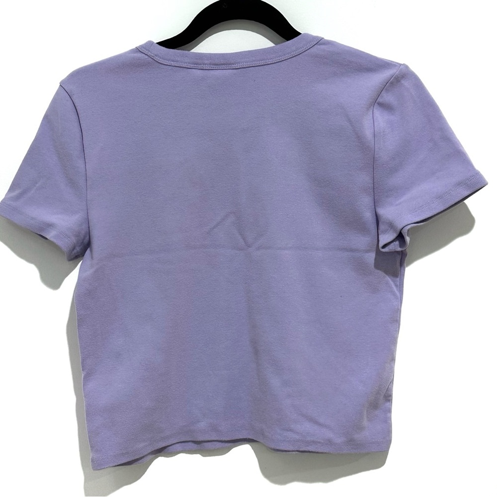 Aritzia Sunday Best Short Sleeve Cotton Crop Top, L, Light Purple Tee - Picture 2 of 6